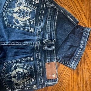 Shyanne Women's Boot Cut Jeans - Dark Blue with Embroidery